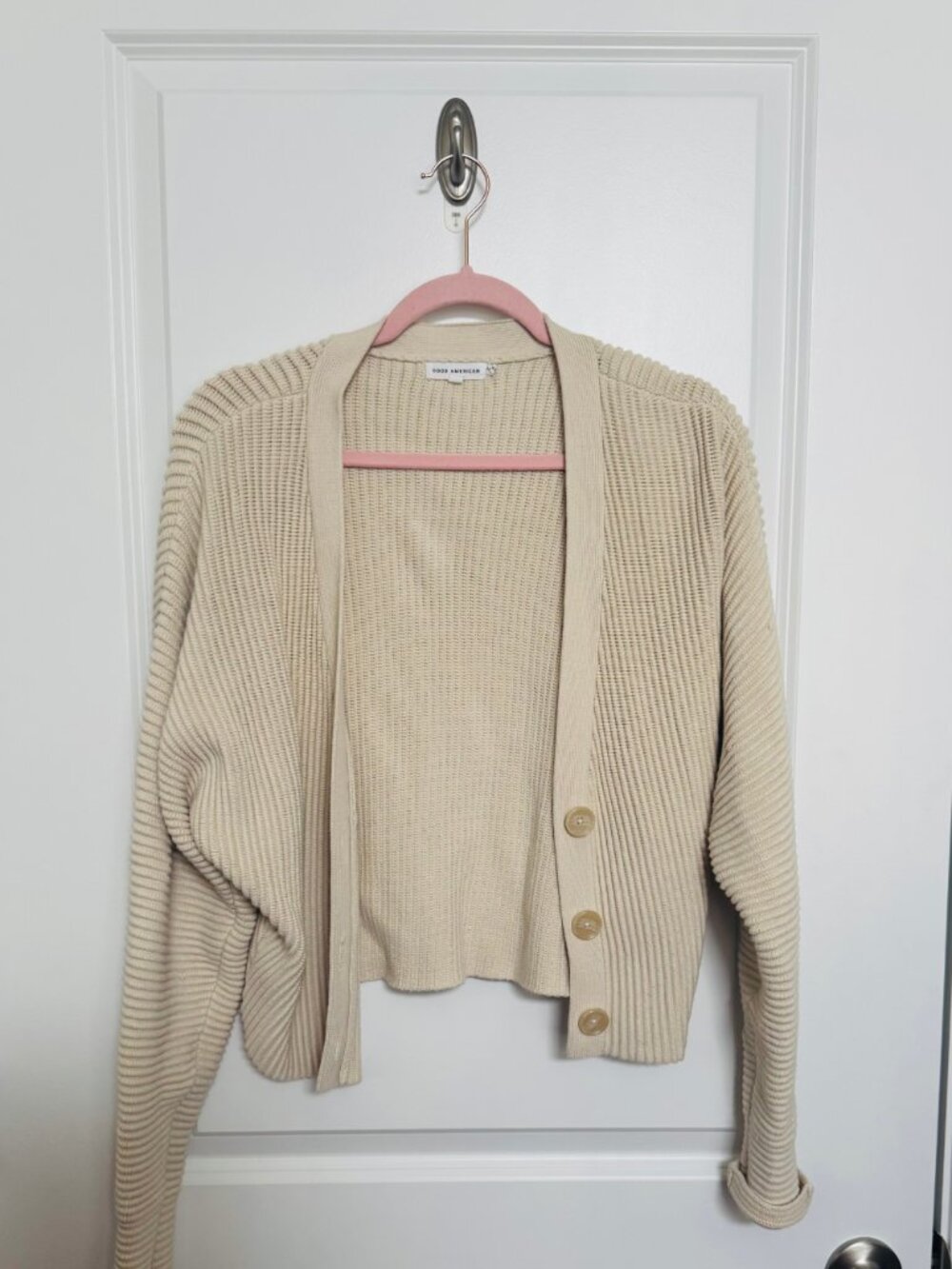 Good American Cream Ribbed Open Front Cardigan Size 3 (L) - Picture 2 of 5